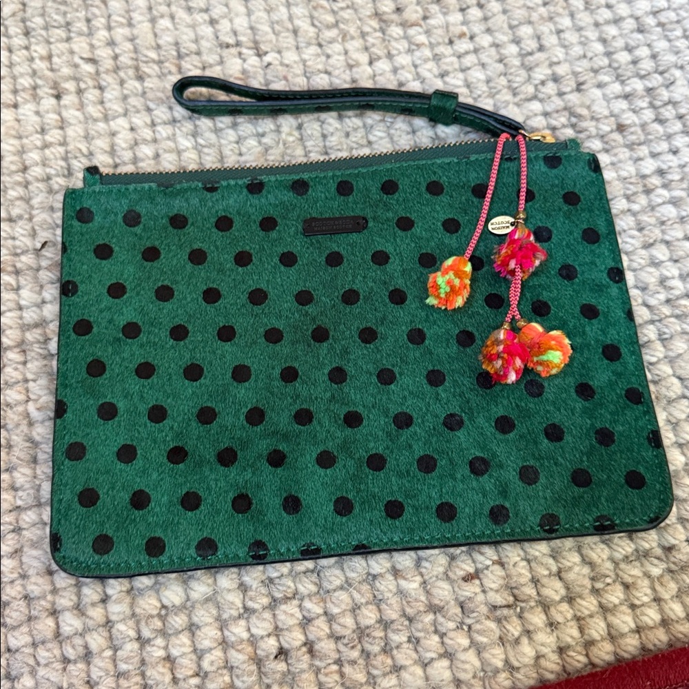 Scotch & Soda Green Polka Dot Clutch with Black Accent Plate